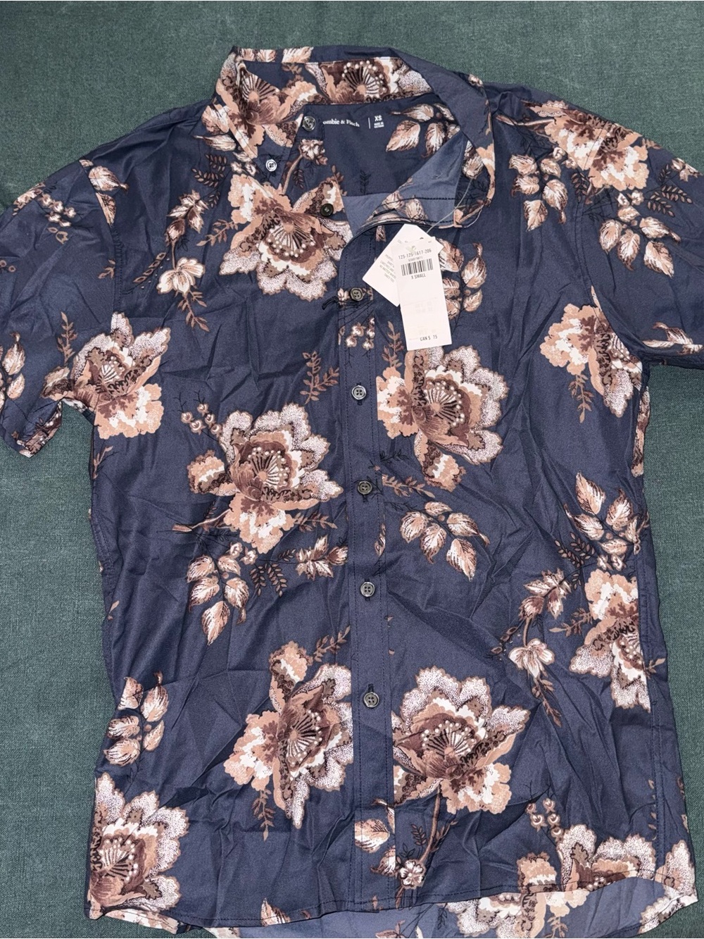 Abercrombie & Fitch Navy Floral Short-Sleeve Button-Up Shirt